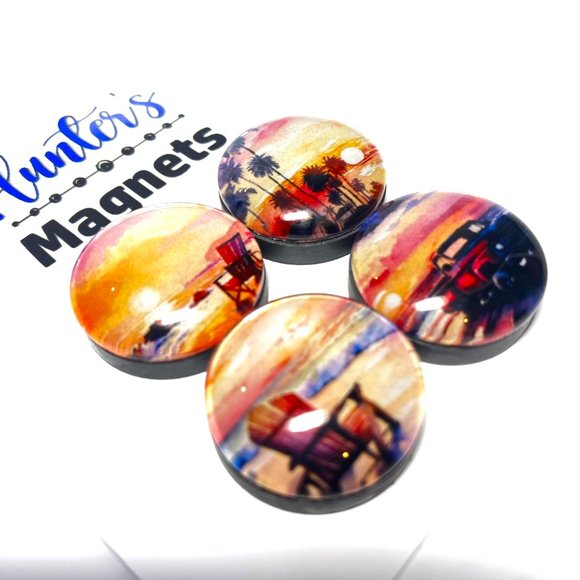 Set of 4 Magnets - Summer Beach Sunsets Glass Refrigerator Kitchen Whiteboard - Picture 2 of 3